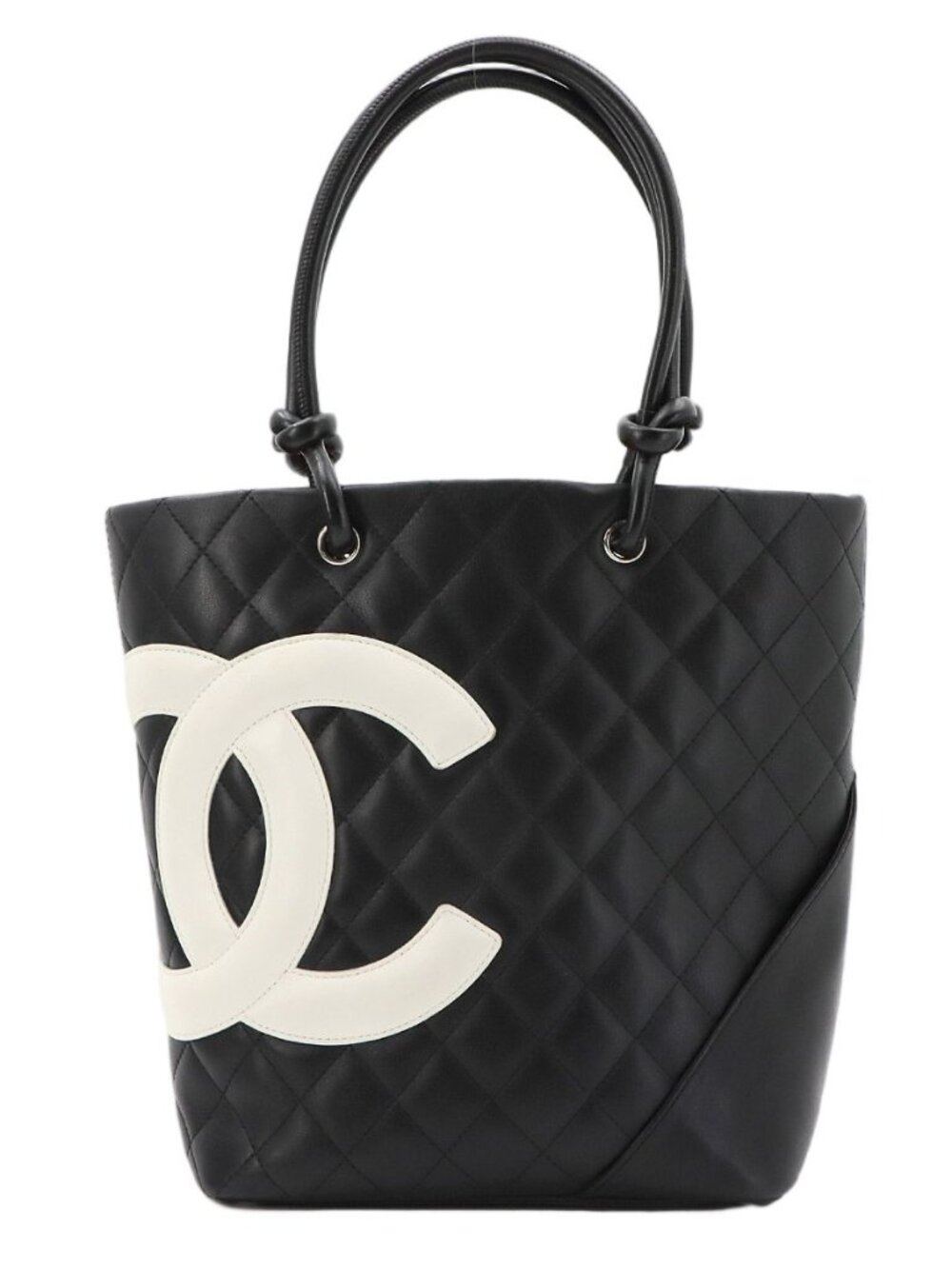 Chanel Cambon Line Tote Calfskin Black White Silver